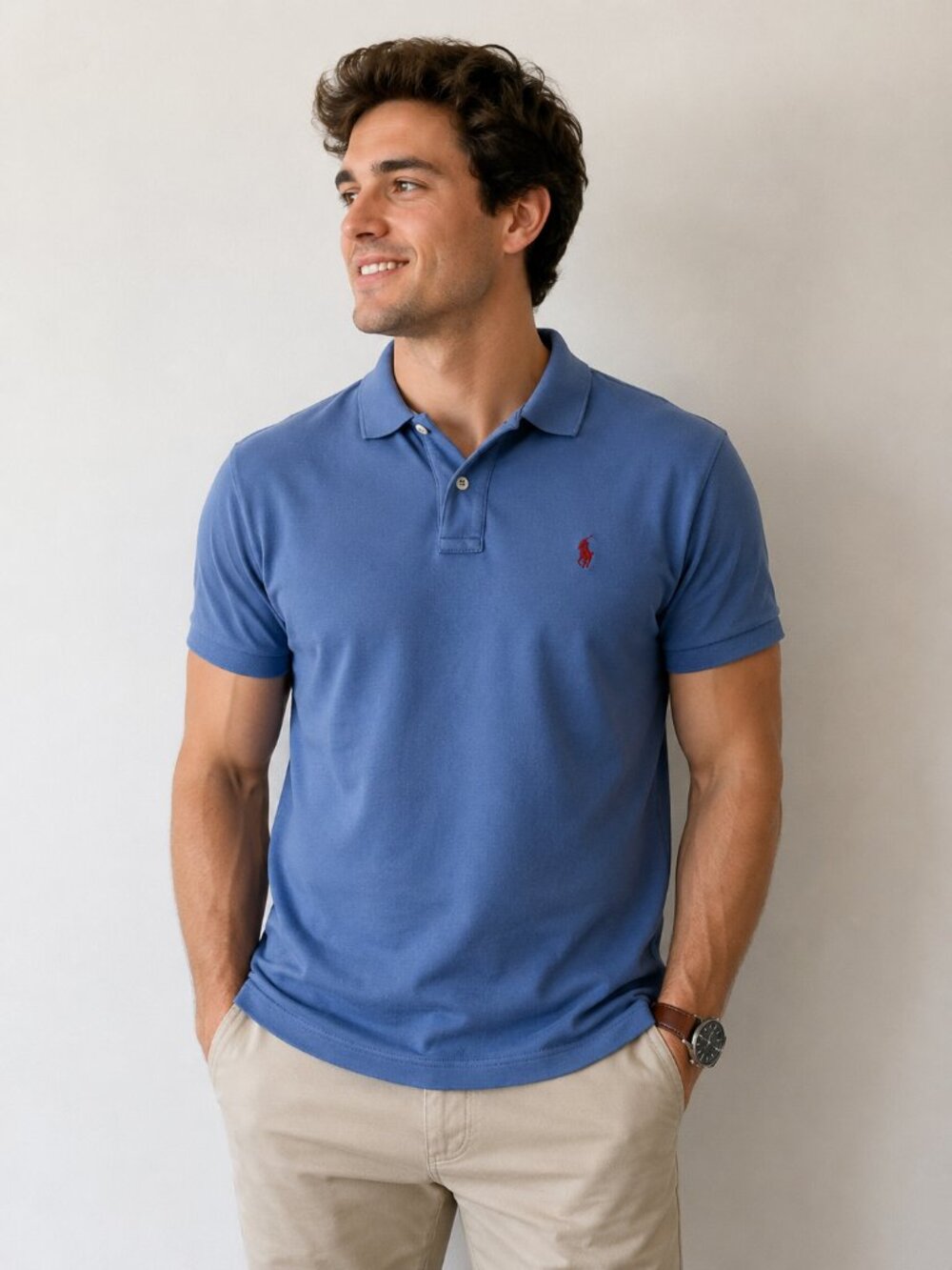 Polo Ralph Lauren Custom Fit Blue Mesh Polo Shirt Mens Small